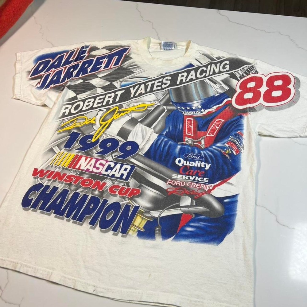 Vintage nascar all over print racing graphic tee shirt